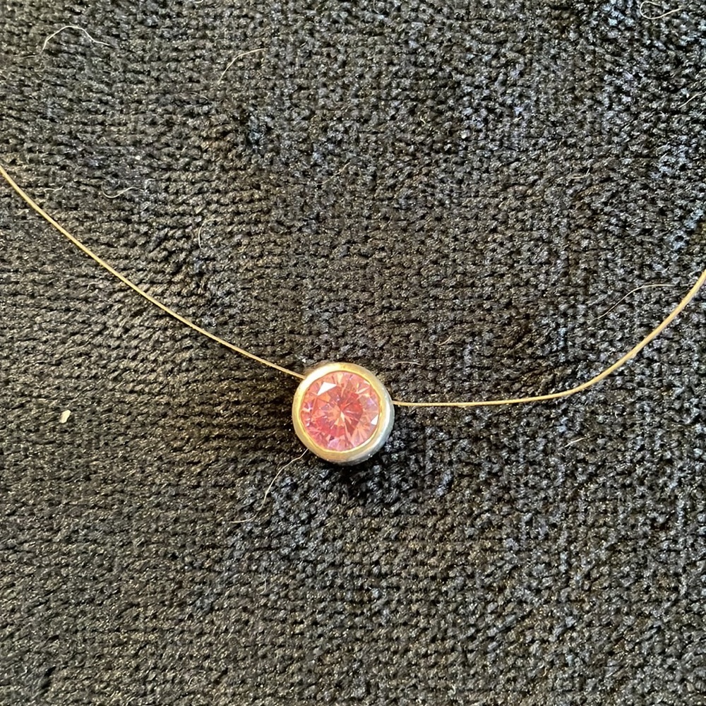 Sterling silver floating necklace w/pink Saworski